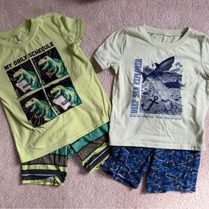 Kids' Light Green Dino & Shark Pajama Set - 2-Pack